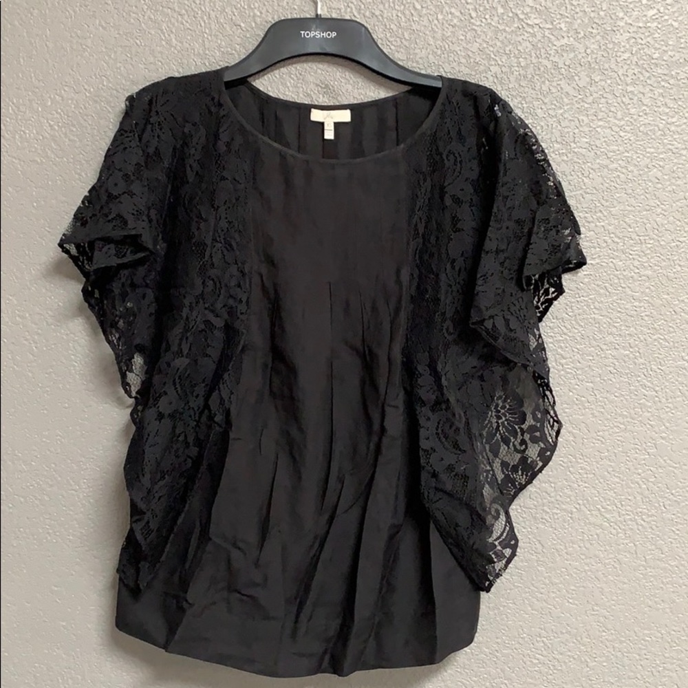 Joie black blouse with lace sleeves